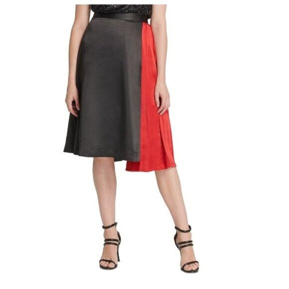 DKNY Pleated Two-tone Satin-crepe Mid Skirt Plus - Picture 3 of 11